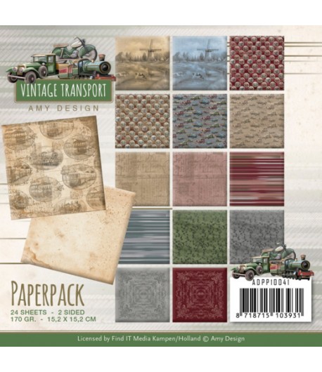 BLOC 24 FEUILLES 15 X 15 CM - VINTAGE TRANSPORT ADPP10041