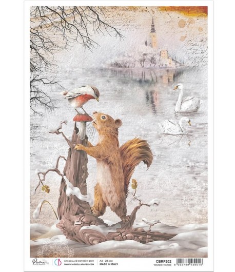 PAPIER DE RIZ A4 WINTER FRIENDS 21 X 29.7CM CIAO BELLA CBRP202