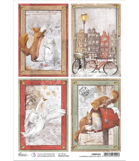 PAPIER DE RIZ A4 A MEMORABLE SNOWY DAY CARDS 21 X 29.7CM CIAO BELLA CBRP203
