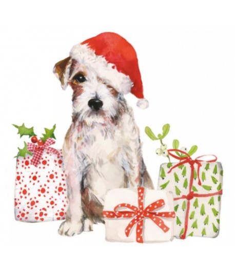 SERVIETTE CHIOT DE NOEL ET CADEAU