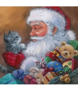 SERVIETTE PERE NOEL ET CHATON GRIS