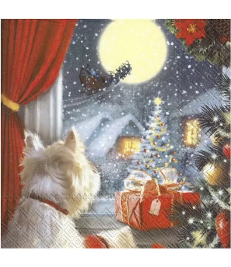 SERVIETTE LE CHIOT A LA FENETRE