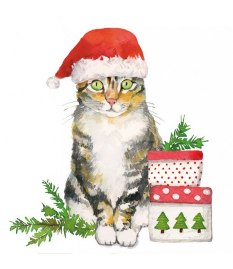 SERVIETTE COCKTAIL CHRISTMAS KITTY