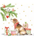 SERVIETTE PETIT CHIEN SOUS LE SAPIN