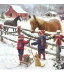 SERVIETTE COCKTAIL ENFANTS ET CHEVAUX