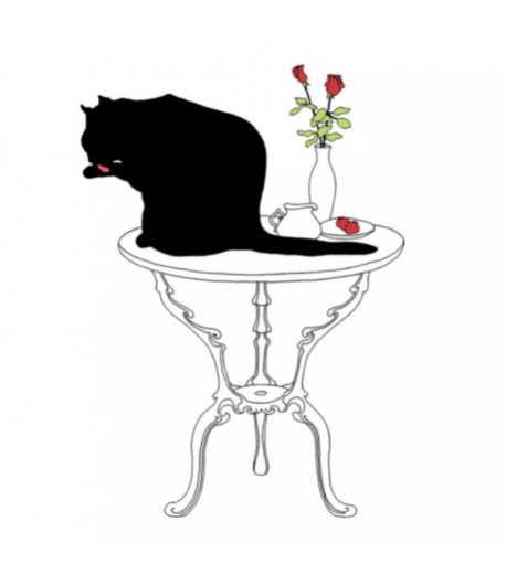 SERVIETTE CHAT NOIR SUR LA TABLE