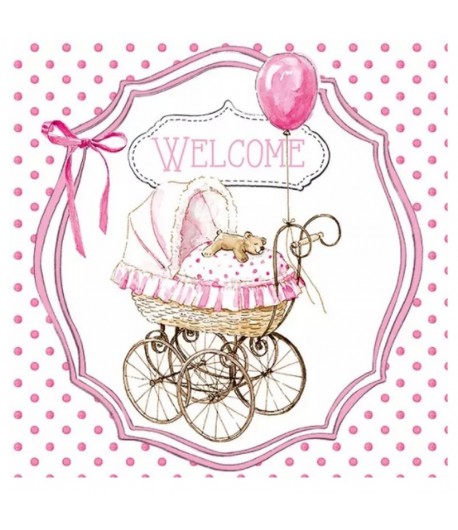 SERVIETTE BIENVENUE BEBE ROSE