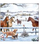 SERVIETTE COCKTAIL CHEVAUX ET ANIMAUX DANS LA NEIGE