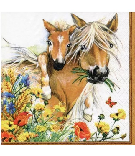 SERVIETTE CHEVAUX DANS LE PRE
