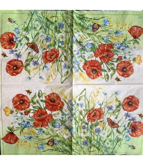 SERVIETTE COCKTAIL PAPILLONS ET COQUELICOTS