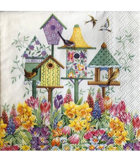 SERVIETTE COCKTAIL NICHOIRS ET OISEAUX