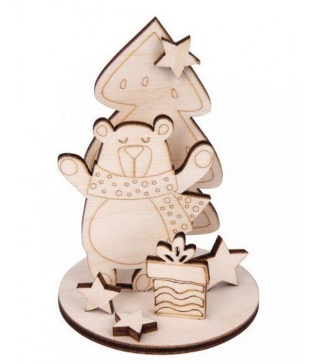 OURS ET SAPINS DECO EN BOIS AVEC SUPPORT BOIS