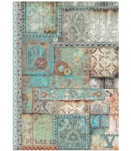 PAPIER DE RIZ A4 LADY VAGABOND LIFESTYLE - METAL PLATES 21X29.7 - DFSA4651 - STAMPERIA