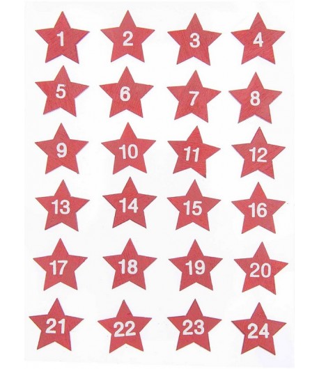 ETOILES CHIFFRES CALENDRIER DE L AVENT BOIS ROUGE
