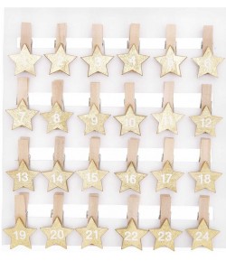 PINCES AVEC ETOILES CHIFFRES CALENDRIER DE L AVENT OR BOIS