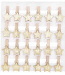 PINCES AVEC ETOILES CHIFFRES CALENDRIER DE L AVENT OR BOIS