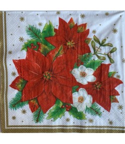 SERVIETTE POINSETTIAS ET ROSES DE NOEL