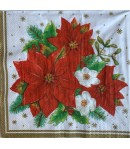 SERVIETTE POINSETTIAS ET ROSES DE NOEL