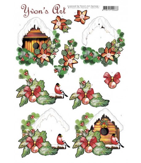 FEUILLE 3D CHRISTMAS BIRD HOUSE CD11701