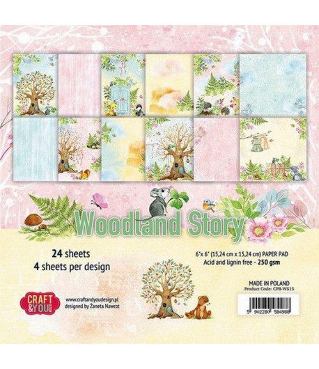 BLOC 24 FEUILLES 15 X 15 CM -  WOODLAND STORY