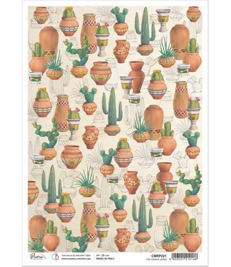 PAPIER DE RIZ A4 CACTUS LOVER 21 X 29.7CM CIAO BELLA CBRP221