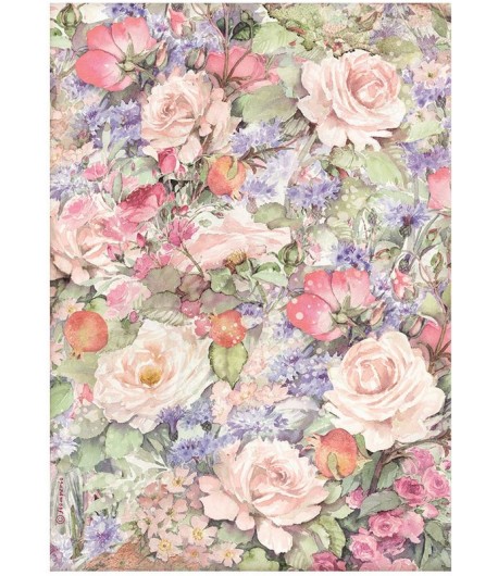 PAPIER DE RIZ A4 CASA GRANADA - FLOWERS 21X29.7 - DFSA4660 - STAMPERIA