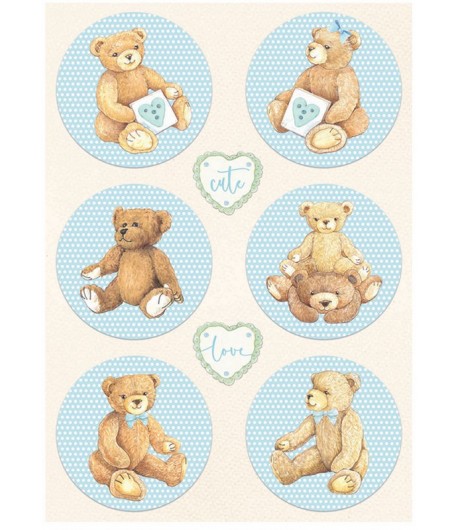 PAPIER DE RIZ A4 DAYDREAM - ROUNDS BEAR BLUE 21X29.7 - DFSA4677 - STAMPERIA