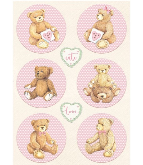 PAPIER DE RIZ A4 DAYDREAM - ROUNDS BEAR PINK 21X29.7 - DFSA4678 - STAMPERIA