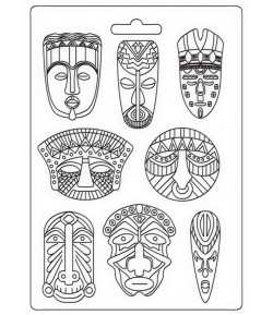MOULE PVC FLEXIBLE SAVANA - TRIBAL MASKS 21 X 29.7 CM - K3PTA4533