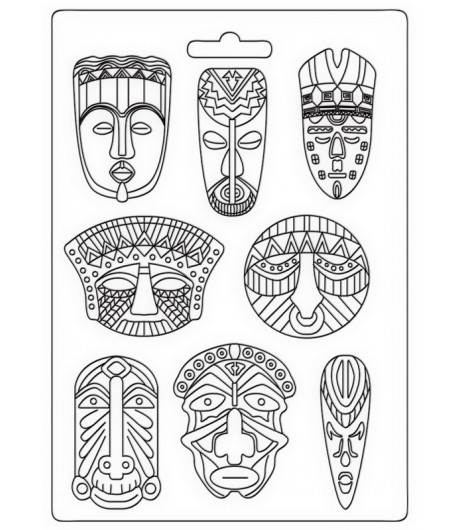 MOULE PVC FLEXIBLE SAVANA - TRIBAL MASKS 21 X 29.7 CM - K3PTA4533