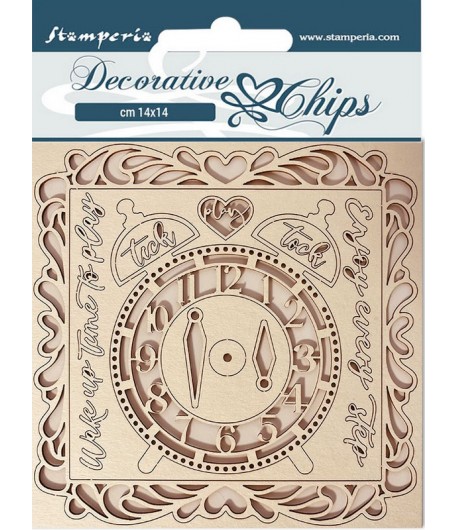 FORMES CARTON DECORATIVE CHIPS HORLOGE 14X14CM - SCB125