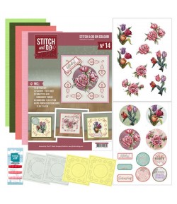 KIT STITCH AND DO FEUILLES 3D COLOURFUL GRACEFUL FLOWERS COLOUR 14