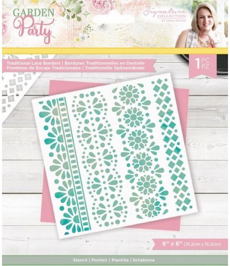 POCHOIR 15.2 X 15.2 CM - TRADITIONAL LACE BORDERS - GARDEN PARTY