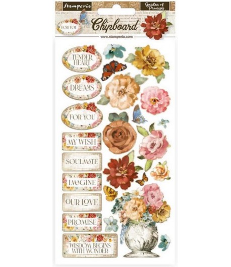 CHIPBOARD ROMANTIC GARDEN OF PROMISES 15X30 - DFLCB56 STAMPERIA