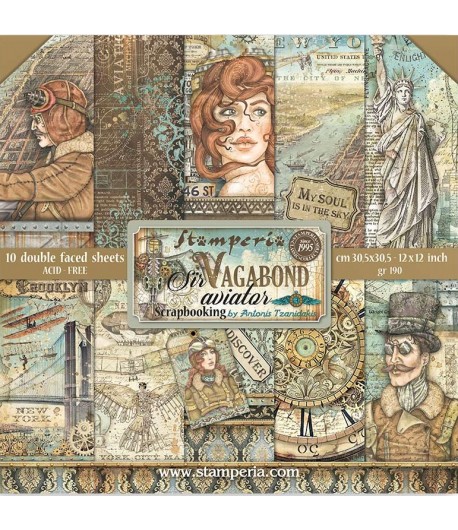 BLOC 10 FEUILLES SIR VAGABOND AVIATOR 30.5 X 30.5 CM SBBL112