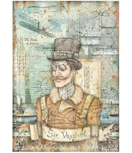 PAPIER DE RIZ A4 SIR VAGABOND AVIATOR - IMAGE 21X29.7 - DFSA4699 - STAMPERIA