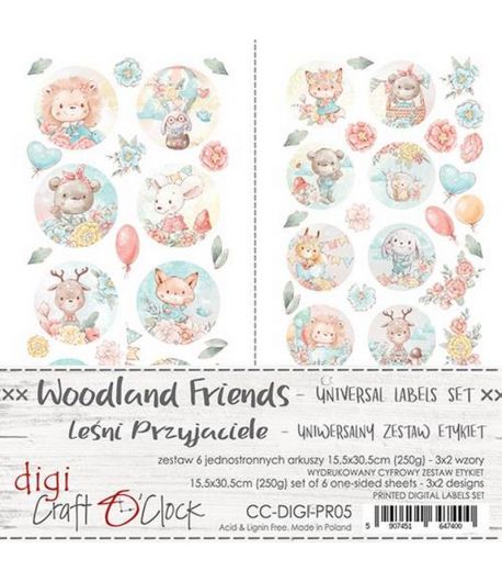 DIGI LABEL SET 15.5 X 30.5 CM -  WOODLAND FRIENDS