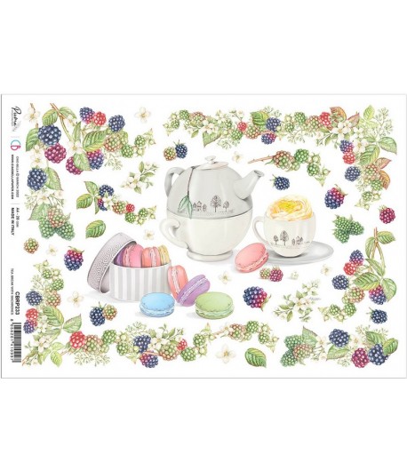 PAPIER DE RIZ A4 TEA BREAK WITH MACARONES 21 X 29.7CM CIAO BELLA CBRP233