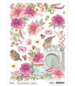 PAPIER DE RIZ A4 DALHIA CORNER 21 X 29.7CM CIAO BELLA CBRP237