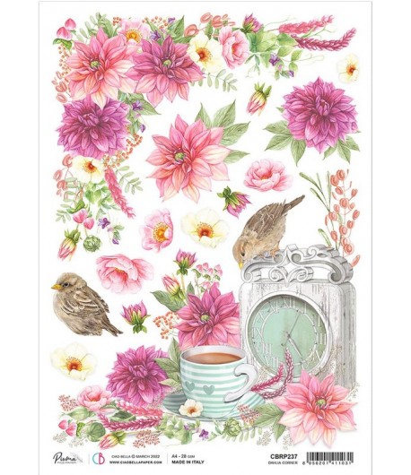 PAPIER DE RIZ A4 DALHIA CORNER 21 X 29.7CM CIAO BELLA CBRP237