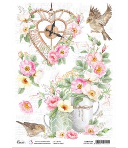 PAPIER DE RIZ A4 DOG ROSE TIME 21 X 29.7CM CIAO BELLA CBRP239