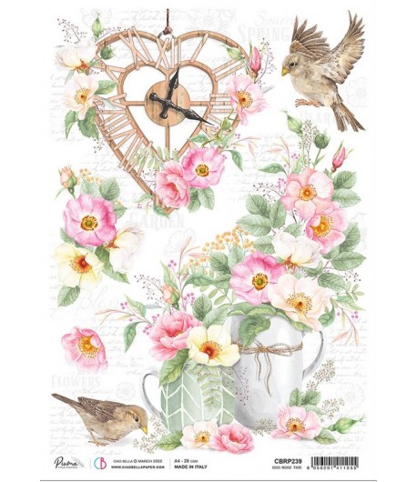 PAPIER DE RIZ A4 DOG ROSE TIME 21 X 29.7CM CIAO BELLA CBRP239