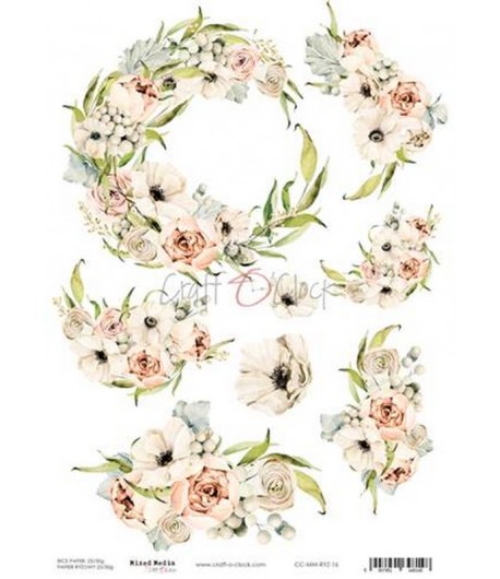 PAPIER DE RIZ A4  BLOOMING RETREAT  2 - 21 X 29.7 - CRAFT O CLOCK