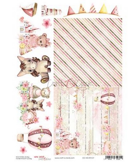 PAPIER DE RIZ A4  HELLO LITTLE GIRL 01 - 21 X 29.7 - CRAFT O CLOCK