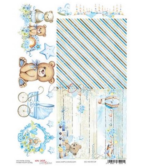 PAPIER DE RIZ A4  HELLO LITTLE BOY - 21 X 29.7 - CRAFT O CLOCK