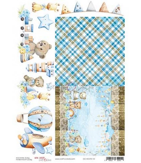 PAPIER DE RIZ A4  HELLO LITTLE BOY - 21 X 29.7 - CRAFT O CLOCK