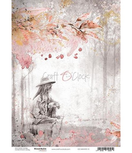 PAPIER DE RIZ A4  TIME OF REFLECTION 01- 21 X 29.7 - CRAFT O CLOCK