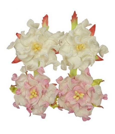 FLEURS GARDENIAS 4.5 CM x 4 - BLANC / ROSE