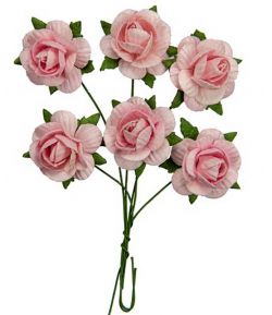 FLEURS ROSES 2.5 CM X 6 - ROSE CLAIR