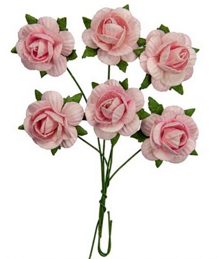 FLEURS ROSES 2.5 CM X 6 - ROSE CLAIR